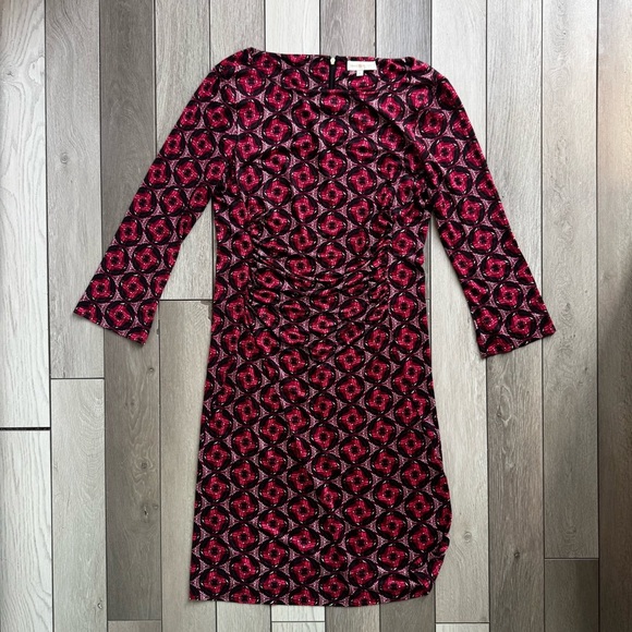 Tory Burch Red Black Bateau Neck Ruched Dress | Size: Large | Like New - Picture 1 of 6